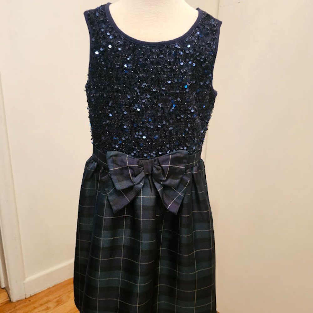 EUC | Gorgeous | Plaid Navy-Blue & Green Sleeveless Dress | Girl's Size: 10